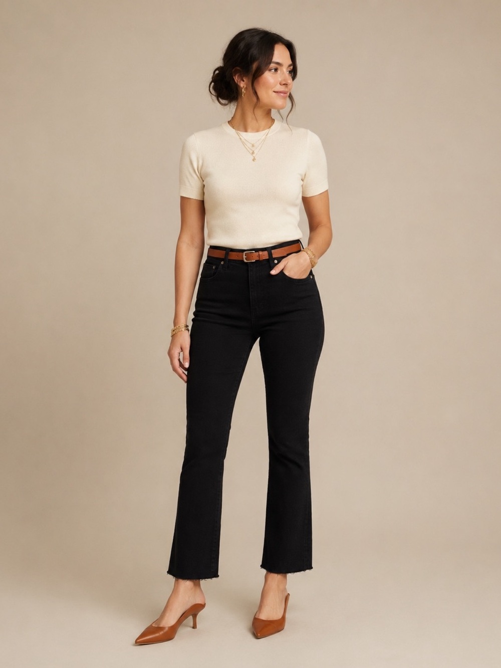 NWT GAP Kick Fit Mid-Rise Kick Flare Jeans Raw Hem True Black Size 4/27 Short